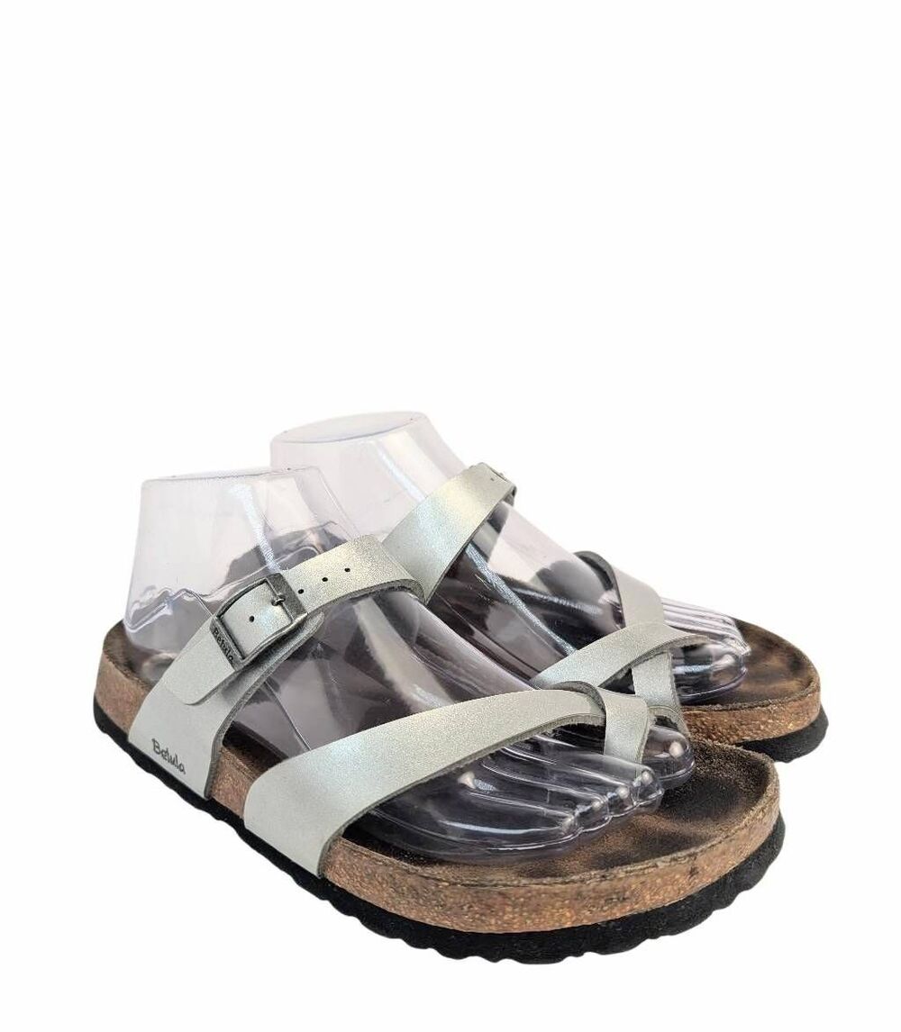 Betula Birkenstock Mia silver leather toe wrap sandal 39EU 8 US